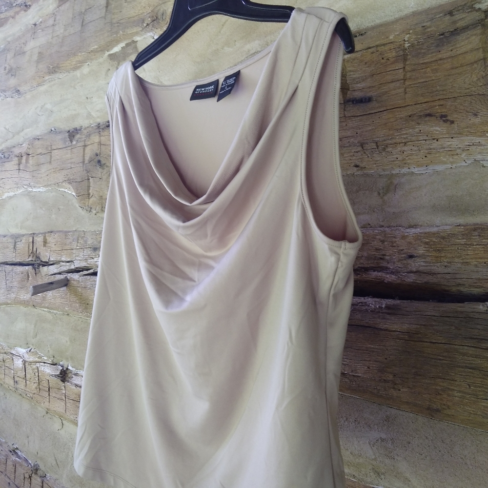 New York & Co. Golden Tan Cowl Neck Tank Top Size Large - Picture 2 of 4
